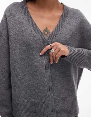 & Other Stories Wool V-neck Cardigan With Volume Sleeves In Gray