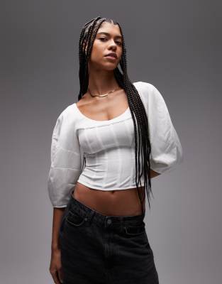 [Other Stories] & Other Stories woven corset blouse with volume sleeves in off white 36 WHITE