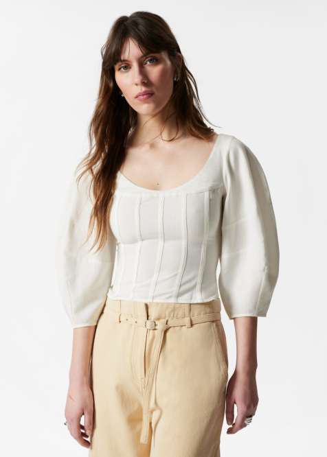 & Other Stories woven corset blouse  with volume sleeves in off white
