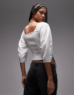 & Other Stories Woven Corset Blouse With Volume Sleeves