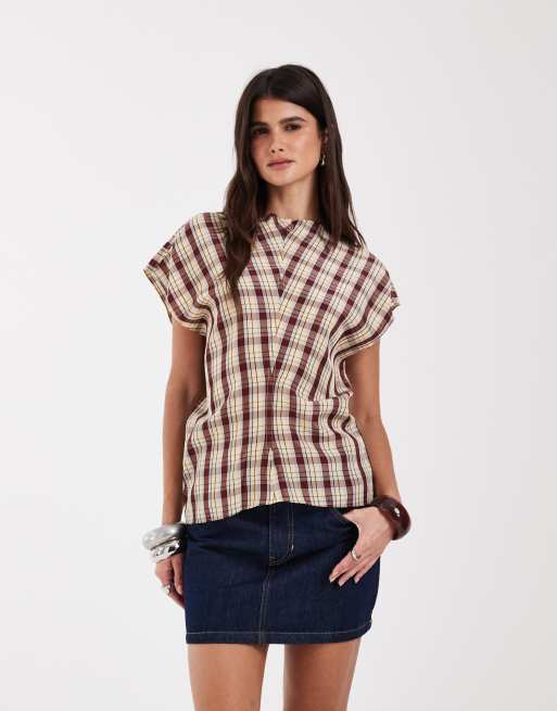 & Other Stories woven top in dark red, 2 of 4