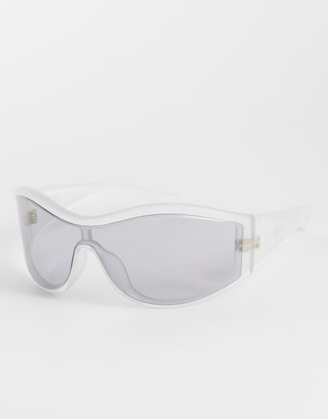 & Other Stories wrap around visor style sunglasses in silver with linen pouch case - view 1