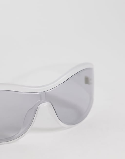 & Other Stories wrap around visor style sunglasses in silver with linen pouch case, 2 of 3