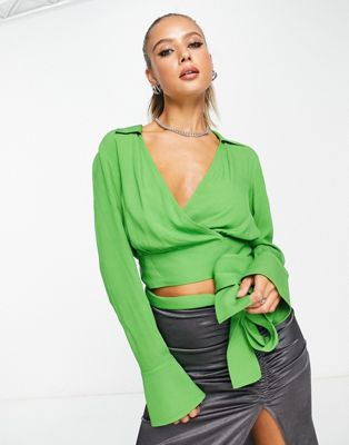 & Other Stories wrap blouse in green - ASOS Price Checker