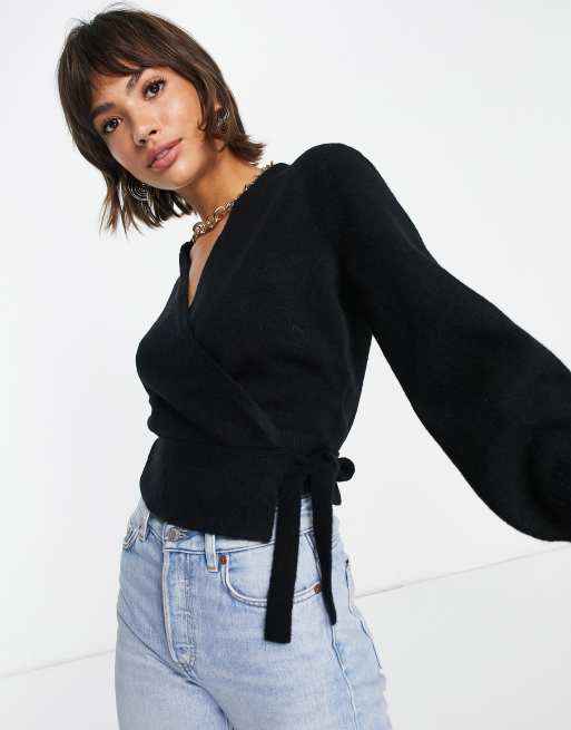 Black wrap around on sale sweater