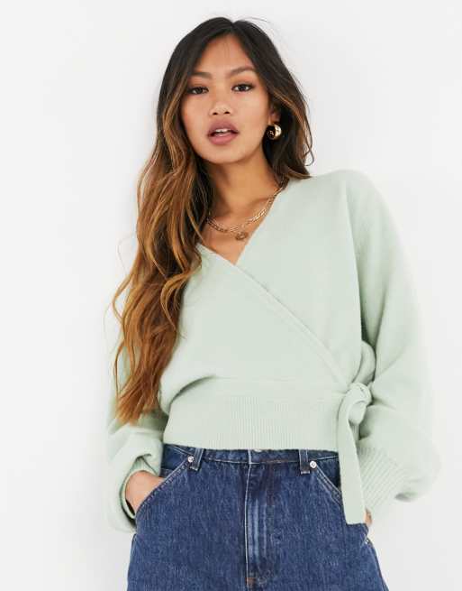 Green clearance wrap sweater