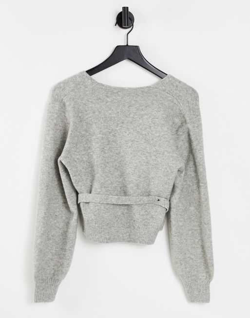 & Other Stories wrap cardigan in light gray melange, 4 of 4