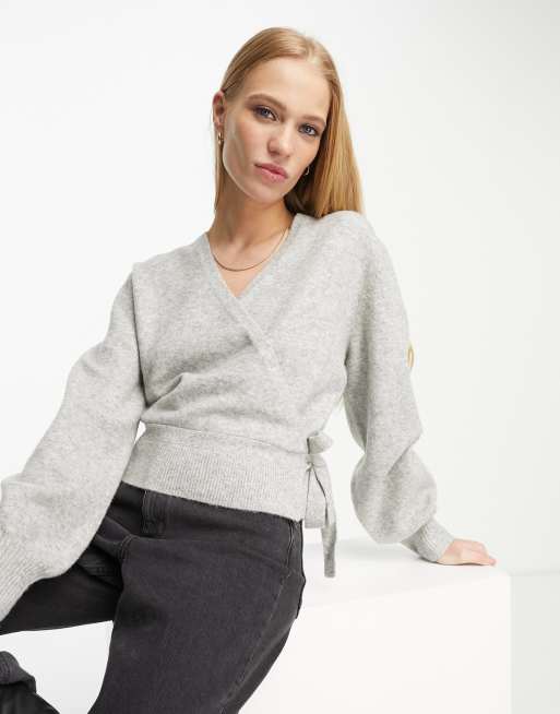  Other Stories wrap cardigan in light gray melange