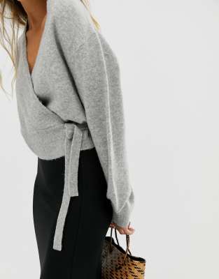 gray wrap sweater