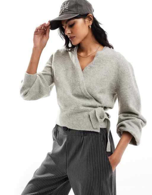 Grey wrap sweater sale