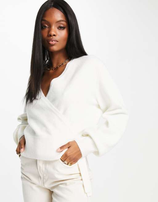 White wrap cheap sweater women's