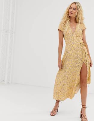 yellow wrap dress floral