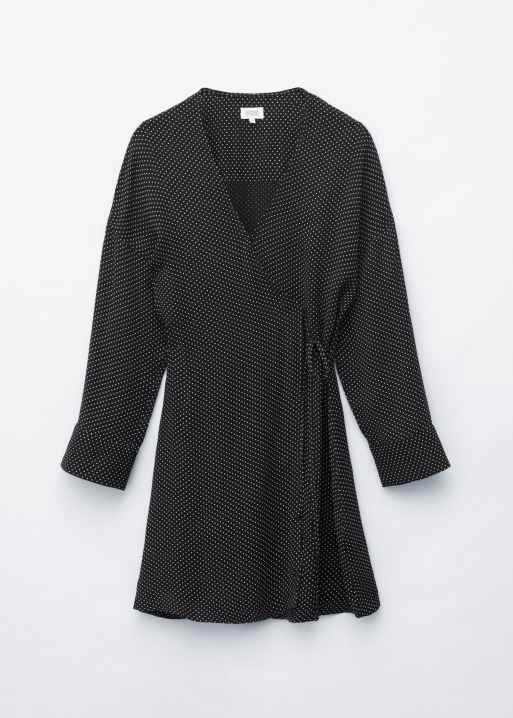 & Other Stories wrap dress with linen in black polka pint, 3 of 5
