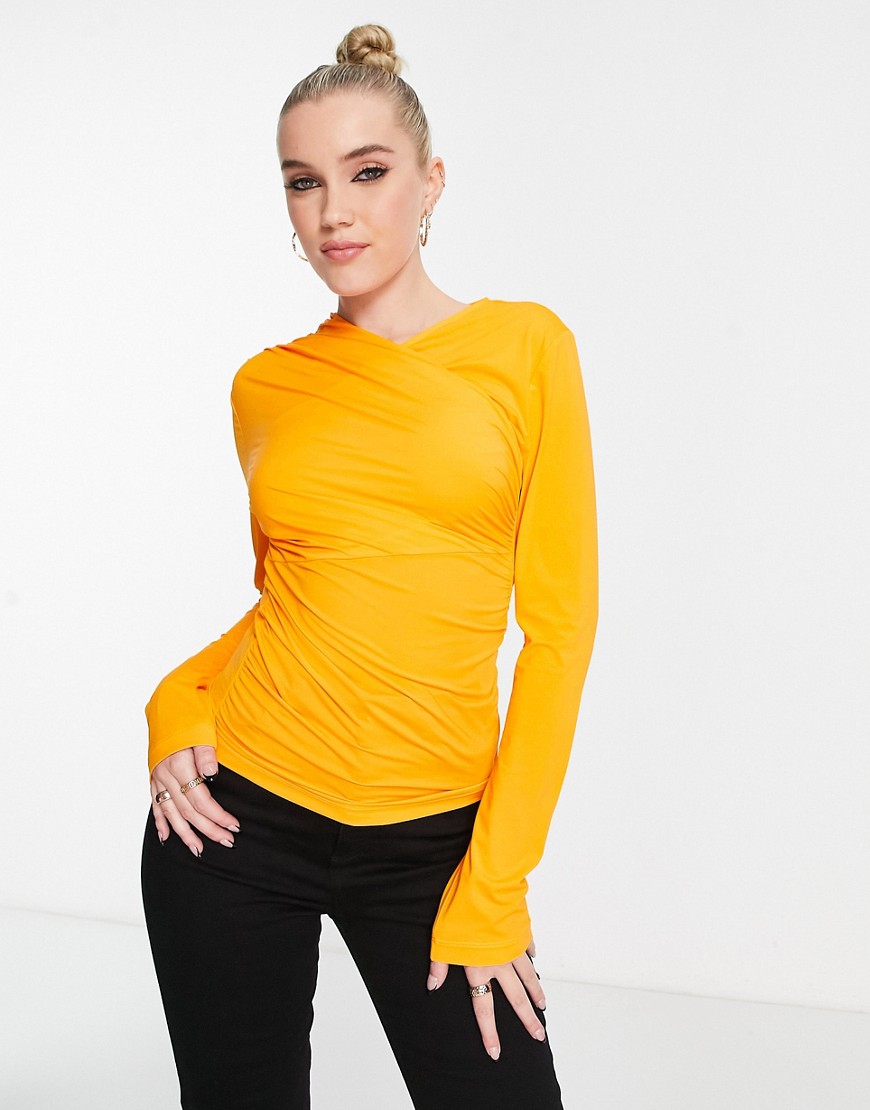 & Other Stories wrap front long sleeve top in orange