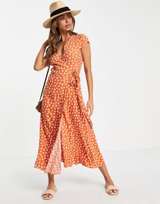 & Other Stories wrap front maxi dress in brown print