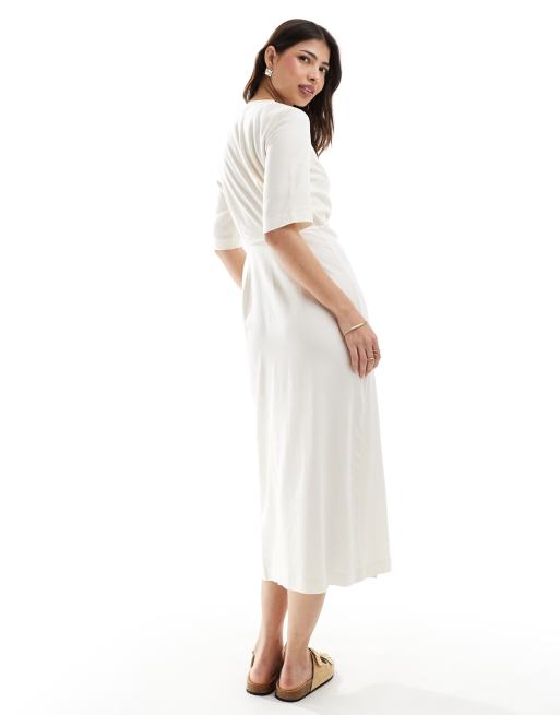 & other stories flowy wrap midi dress Long Sleeve Off-shoulder Maxi Dress | Butter Rib main image 0