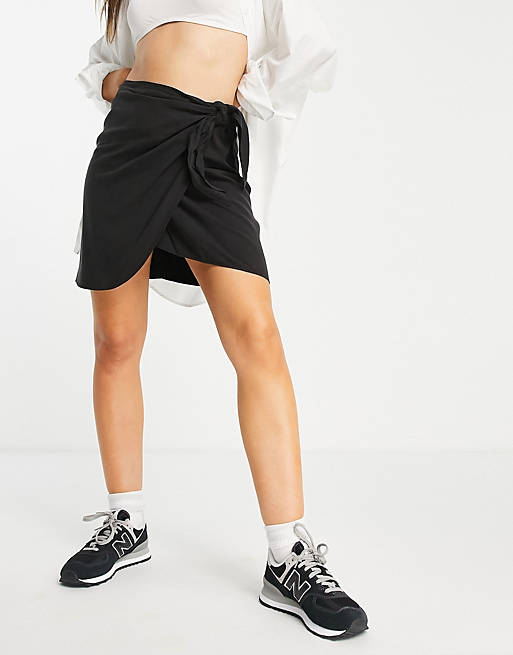 & Other Stories wrap front mini skirt in black