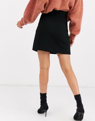  Other Stories wrap front mini skirt with belt detail in black