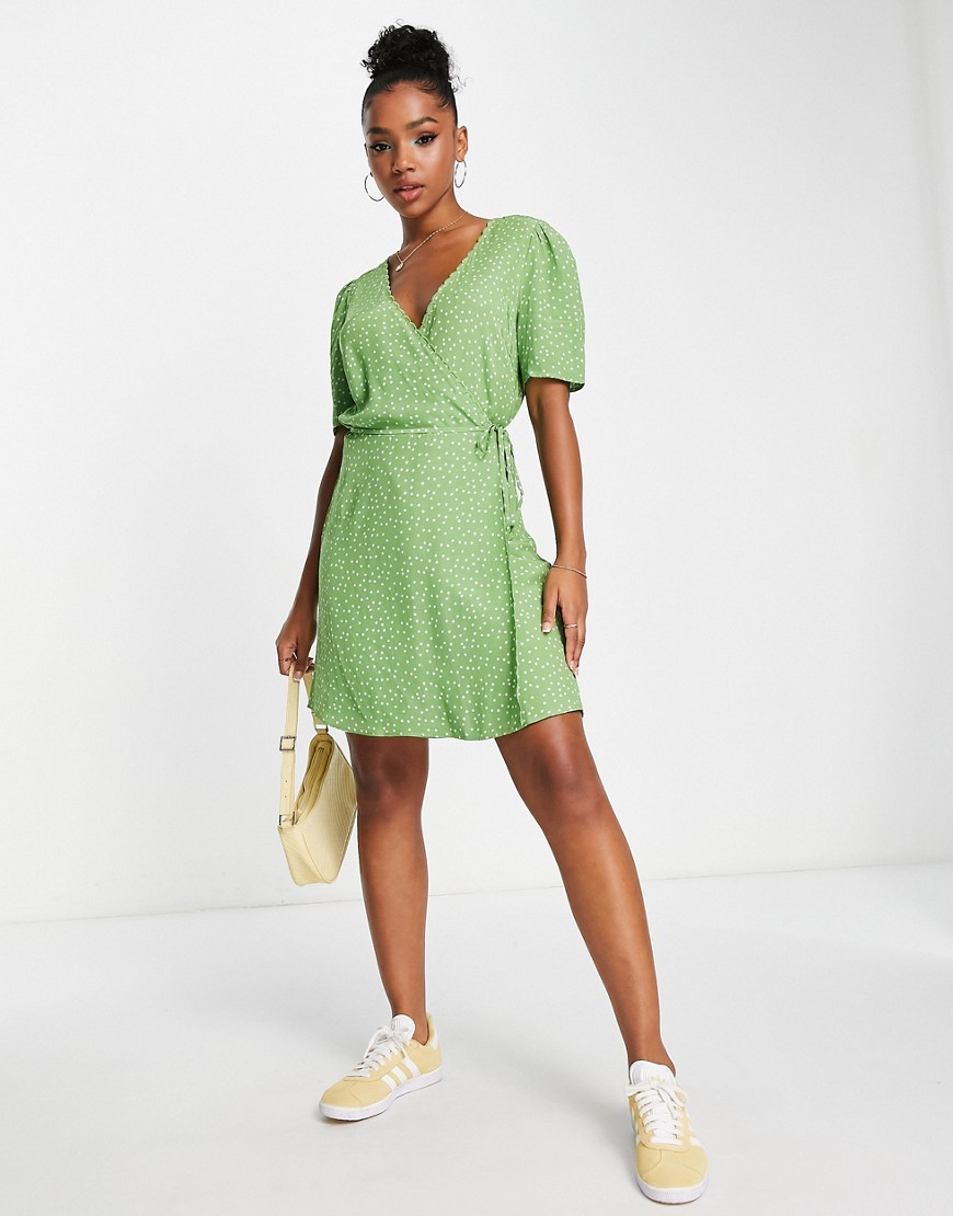 Other Stories &  Wrap Mini Dress In Green Spot Print