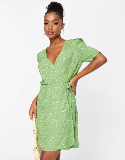 green wrap mini dress