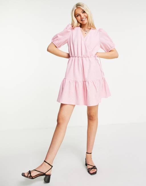 Pink wrap cheap mini dress