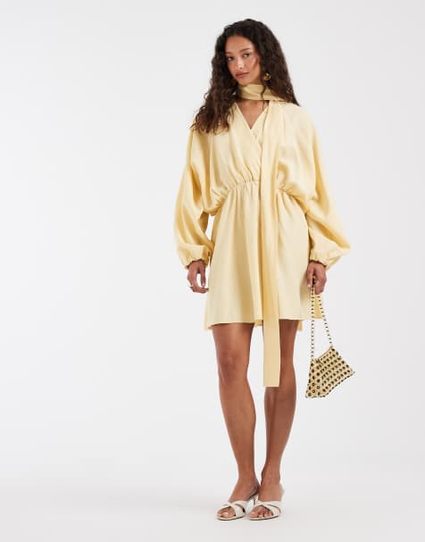 & Other Stories wrap mini dress with scarf detail in yellow - view 1