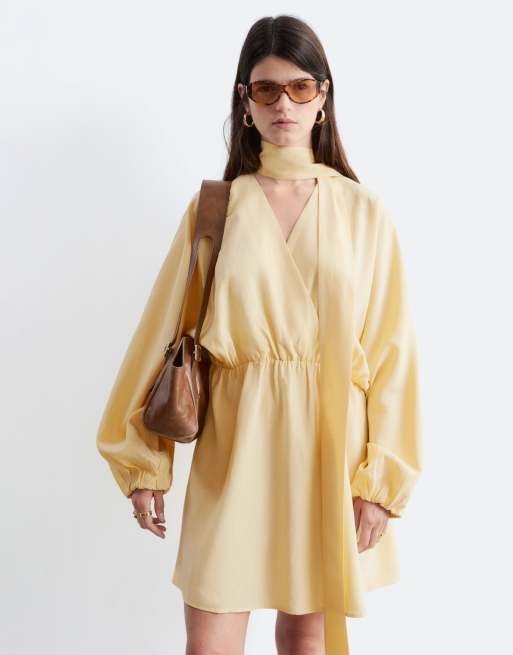 & Other Stories wrap mini dress with scarf detail in yellow, 2 of 2