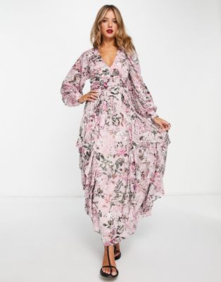 & Other Stories wrap ruffle maxi dress in burn out floral