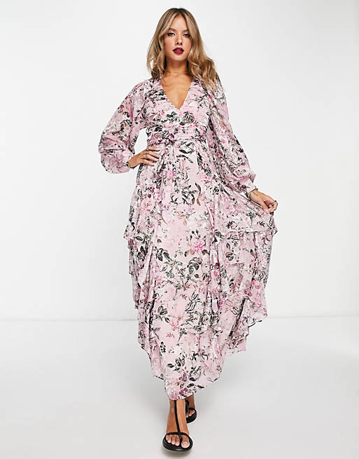 & Other Stories wrap ruffle maxi dress in burn out floral