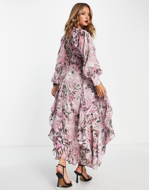 Ruffled floral maxi clearance dress