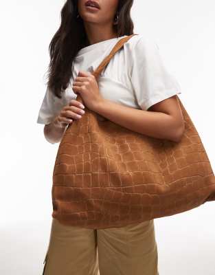 & Other Stories Xl Croco Suede Tote In Neutral