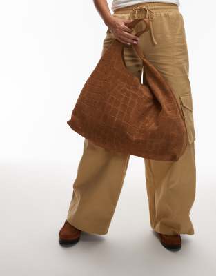 & Other Stories Xl Croco Suede Tote In Neutral