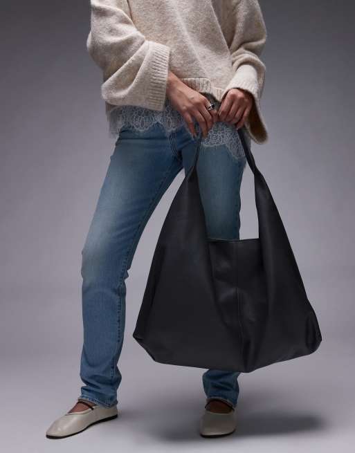 & Other Stories - XL slouchy leren tote in donkergrijs , 3 van 4
