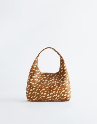 & Other Stories & Other Stories xtra small hairy leather suede tote in brown deer print