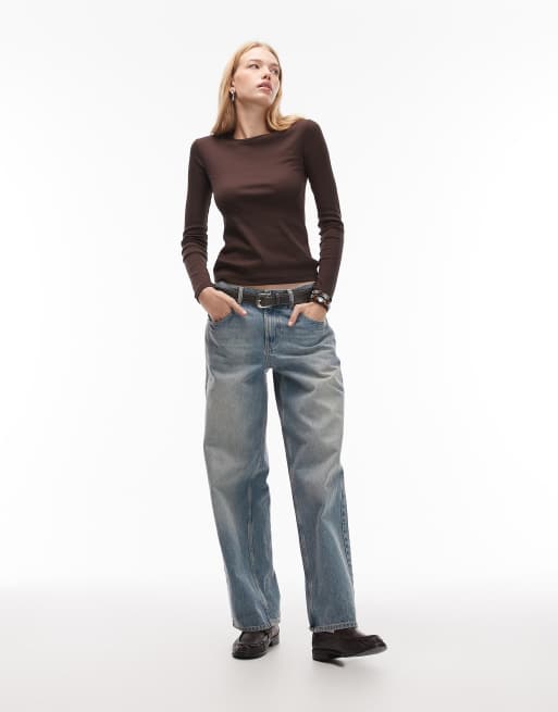 & Other Stories - Zachte geribbelde jersey top met lange mouwen in donkerbruin, 4 van 4
