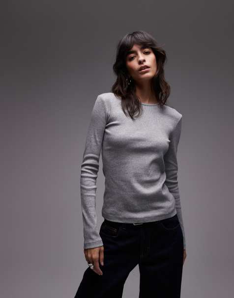 & Other Stories - Zachte geribbelde jersey top met lange mouwen in gemêleerd grijs - view 1