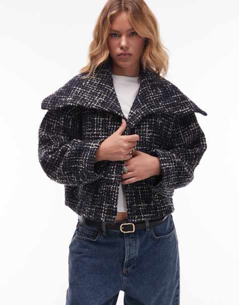 & Other Stories jacquard jacket with statement collar in  off black