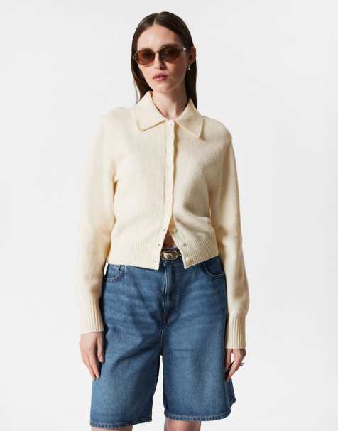 & Other Stories knitted cardigan with collar and button front in off-white