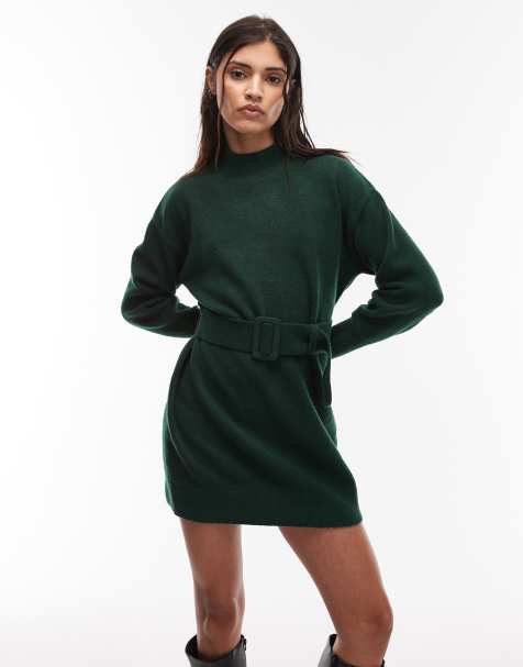 & Other Stories belted knitted dress in green