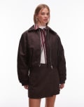 [Other Stories] & Other Stories zip front bomber jacket with padded collar in brown-Neutral XS CAMEL