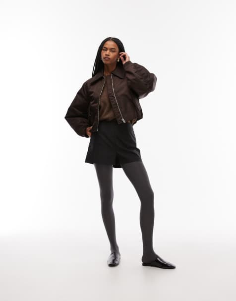 & Other Stories zip front bomber jacket with  padded collar in dark brown - view 1