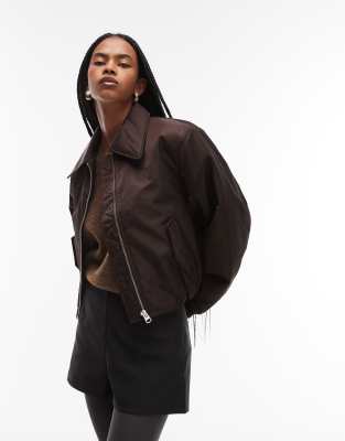 & Other Stories Zip Front Bomber Jacket With Padded Collar In Brown