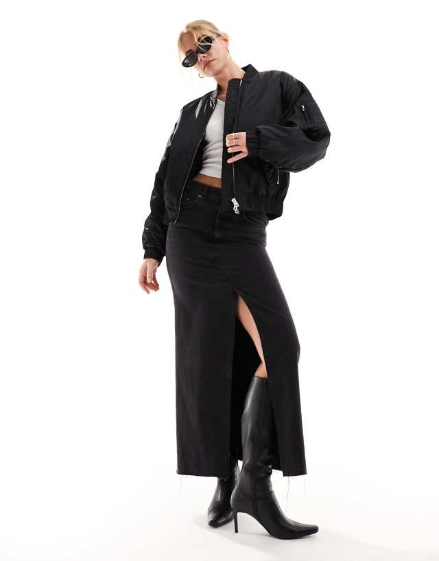 & Other Stories - zip front bomber jacket with volume sleeves in black