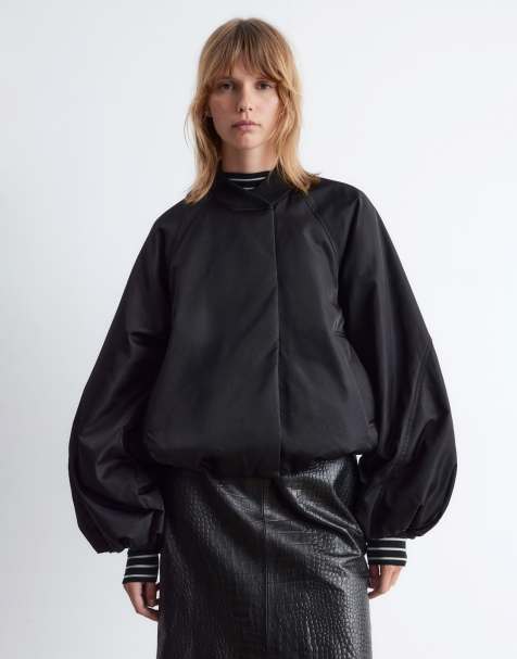 & Other Stories zip front bomber jacket with volume sleeves in black - view 1