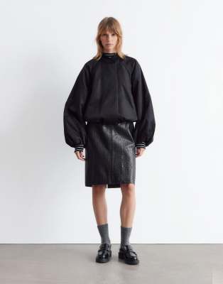 & Other Stories Zip Front Bomber Jacket With Volume Sleeves In Black
