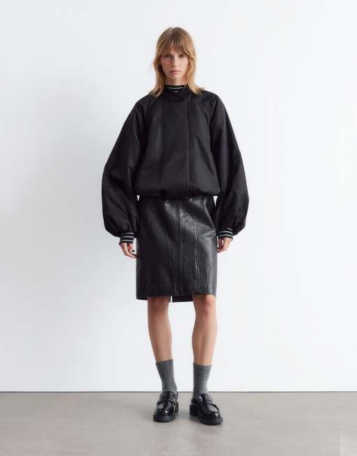 & Other Stories zip front bomber jacket with volume sleeves in black
