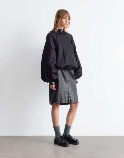 & Other Stories zip front bomber jacket with volume sleeves in black