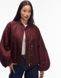 [Other Stories] & Other Stories zip front bomber jacket with volume sleeves in burgundy wine-Red M Burgundy wine