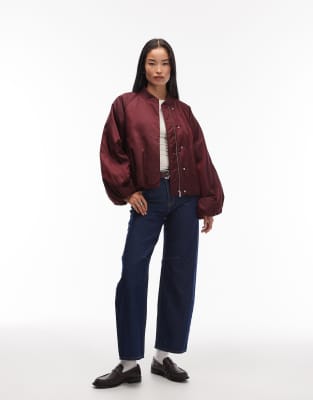& Other Stories Zip Front Bomber Jacket With Volume Sleeves In Red