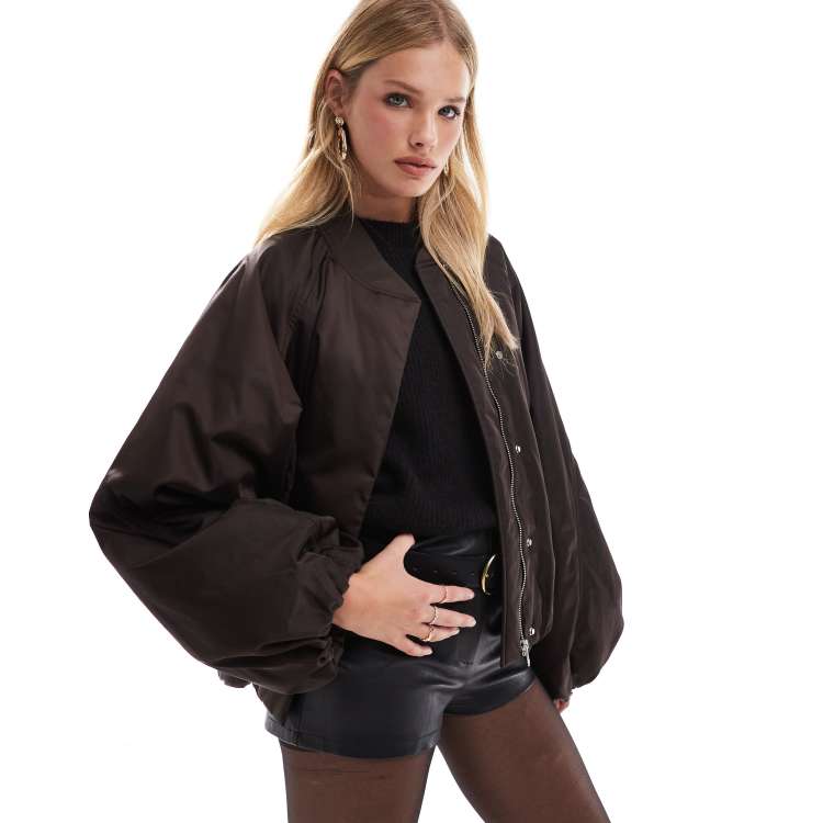 & Other Stories zip front bomber jacket with volume sleeves